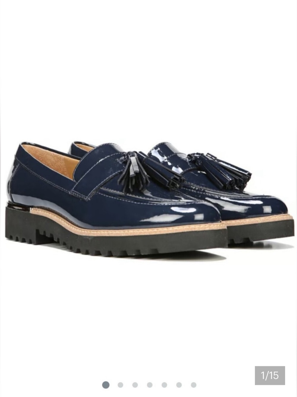 Franco Sarto Carolyn Tassel Navy Blue Patent Tassel Loafers 6